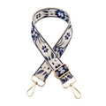 Detail of adjustable floral embroidery bag strap with gold metal hooks and blue weaving - 13-Beige Base Royal Blue