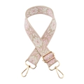 Close-up of floral embroidered bag strap with light gold metal swivel hooks and adjuster - 16-Beige Base Peach Pink