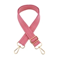 Detail of pink and white wave pattern bag strap with adjustable gold metal hardware buckle - Rose Red