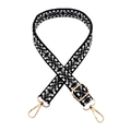 Ethnic style black and white 2.5cm woven adjustable shoulder strap with gold hardware - Gold Buckle / Dark Grey