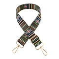 Detail of bohemian patterned wide bag strap with golden metal swivel hooks and buckle - Print Style 413(413) / Silver Clasp