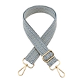 Detail of 3.8cm wide chevron embroidery strap with adjustable light gold metal hardware - Blue