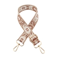 Detail of bohemian floral embroidery on wide strap with polished gold metal buckles - 20-Beige Base Lotus Root Pink