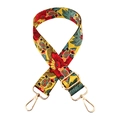 Ethnic style floral wide bag strap with golden metal buckles and tiger print accents - 402 Yellow / Gold Buckle