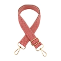 Detail of red and white chevron bag strap with polished gold-tone lobster clasps - Red