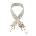 Detail of grey and beige floral jacquard strap with adjustable golden metal hooks - 21-White Base Grey Beige