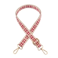 Detail of pink and red geometric woven bag strap with golden lobster clasps - Beige Rose Red