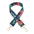 Detail of adjustable floral shoulder strap with navy base and gold metal snap hooks - 405 Blue / Gold Buckle