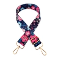 Ethnic wide shoulder strap with floral patterns and gold metal hooks for handbags - 406 Navy Rose / Gold Buckle