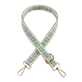 Detail of 2.5cm jacquard bag strap with teal geometric pattern and gold swivel hooks - Beige Cyan