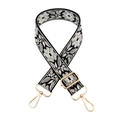 Detail of floral embroidered bag strap with gold metal hardware and adjustable buckle - 25-Black Base Light Grey