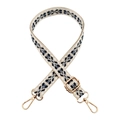 Close-up of geometric patterned shoulder strap with polished gold-tone metal hooks - Beige Deep Blue