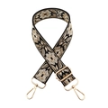 Detail of bohemian floral jacquard bag strap with gold metal buckles and texture - 27-Black Base Khaki