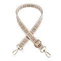 Close-up of ethnic style 2.5cm beige woven bag strap with adjustable gold metal buckles - Beige Grey Green Pink
