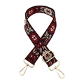 Close-up of ethnic style embroidered bag strap with floral pattern and gold metal hardware - 32-Black Base Wine Red