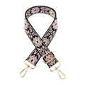 Detail of floral embroidery bag strap with pink and white petals and gold swivel hooks - 33-Black Base Peach Pink