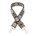 Detail of floral embroidery on wide crossbody strap with gold metal lobster clasps - 35-Black Base Light Pink