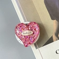 Detail of pink glitter heart phone grip with handmade plaque and adjustable base - Magnetic Colorful Sequin Heart Style No.9