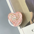 Detail of pink glitter heart phone socket with handmade metal tag and gift for you base - Magnetic Colorful Sequin Heart Style No.6