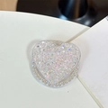 Detailansicht der herzförmigen Handyhalterung mit silbernem Glitzer und Strass - (Weißer Zirkonia) Magnetisch - Sternen-Pailletten - Herz / Rosa