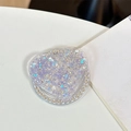 Detailed view of heart phone grip with purple glitter sequins and sparkling rhinestones - (White Zirconia) Magnetic - Starry Sequins - Heart / Purple
