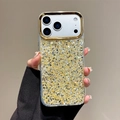 Funda de purpurina para iPhone con borde de cámara dorado diseño elegante estilo de mano - Borde Dorado - Epoxi con Purpurina de Alto Brillo - Oro / iPhone 17 Pro Max