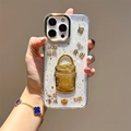 Funda transparente para iPhone con láminas de oro y soporte de teléfono tipo bolso 3D - Estilo Bolsa de Dinero / iPhone 17 Pro Max