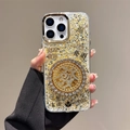 Custodia lusso iPhone glitter oro con disco strass rotante e simboli portafortuna - Anello d'Oro - Paillettes ad Alta Lucentezza Colla a Goccia - Testo della Fortuna Rotante / iPhone 17 Pro Max