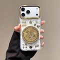Custodia iPhone glitterata con foglia d'oro, simbolo rotante in strass e motivi fortunati - Anello d'Oro - Colla a Goccia in Foglia d'Oro - Testo della Fortuna Rotante / iPhone 17 Pro Max
