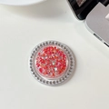 Macro shot of red glitter phone grip with sparkling star sequins and rhinestone rim - Magnetic - White Rhinestone - Starry Sequins - Round - Red