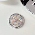 Macro shot of circular phone grip with colorful sequins and white rhinestone border decoration - Magnetic - White Rhinestone - Starry Sequins - Round - Multicolor