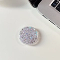 Macro detail of round phone socket holder with pink holographic glitter and sequins - Glue Grip - Starry Sequins - Purple