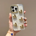 Custodia trasparente per iPhone con foglia d'oro, cuori 3D e protezione della fotocamera oro - Cuore Rugoso in Resina Epossidica Con Foglia d'Oro / iPhone 17 Promax