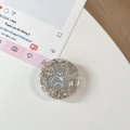 Detail van ronde telefoonhouder met glitters en zilveren beertje motief - Kleurrijke Berenspiegel Nr. 13