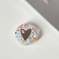 Detail of round phone socket featuring heart-shaped mirror with mine lettering and sequins - Transparent Stand - Colorful Sequins Heart Mirror - No. 1