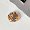 Detail view of heart mirror phone grip with glitter resin and star sequins - Transparent Stand - Colorful Sequins Heart Mirror - No. 15