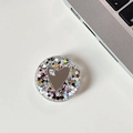Close-up of a heart mirror phone grip with colorful glitter and 'mine:' text detail - Transparent Stand - Colorful Sequins Heart Mirror - No. 2