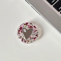 Detail of glitter resin phone grip with heart mirror and silver laptop background - Transparent Stand - Colorful Sequins Heart Mirror - No. 7