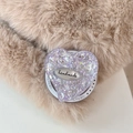 Detail of heart-shaped glitter phone grip with handmade plaque on plush fabric - Magnetic Heart Style / Purple