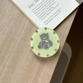Close-up of a light green rhinestone round phone grip featuring a cute gray bear design - Transparent Stand - Jelly Bear Mirror - Light Green