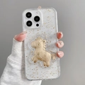Custodia iPhone trasparente con foglia oro e supporto per cavallo 3D portafortuna - Cavallo con Moneta / iPhone 17 Pro Max