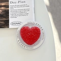 Macro detail of red rhinestone heart phone grip with Gift For You printed base - Red / Magnetic Model