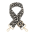 Detail of adjustable 5cm bohemian wide bag strap with black and white diamond pattern - Black & White Rhombus