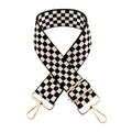 Detail of adjustable black and white checkered canvas strap with gold metal hardware - Black & White 5-Grid