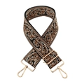 Ethnic paisley embroidered wide shoulder strap with adjustable gold metal buckles - Gold Buckle / Black with Beige Brown Paisley