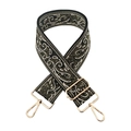 Adjustable paisley jacquard bag strap with vintage pattern and pale gold metal hooks - Gold Buckle / Black with Army Green Paisley