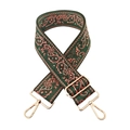 Detail of green paisley embroidered strap with adjustable gold metal hardware - Green with Pink Green Paisley