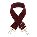 Macro detail of wine red chevron woven bag strap with polished gold metal swivel hooks - 5cm-Gold Buckle / Burgundy