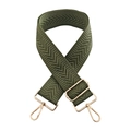 Close-up of olive green herringbone strap with adjustable champagne gold metal hooks - Army Green