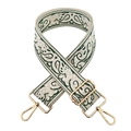 Detail of adjustable paisley embroidery bag strap with gold metal lobster clasps - Beige with Green Paisley